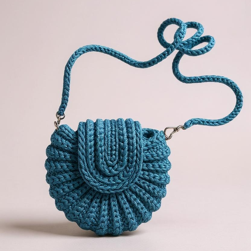 unusual funky round crochet crossbody handbag